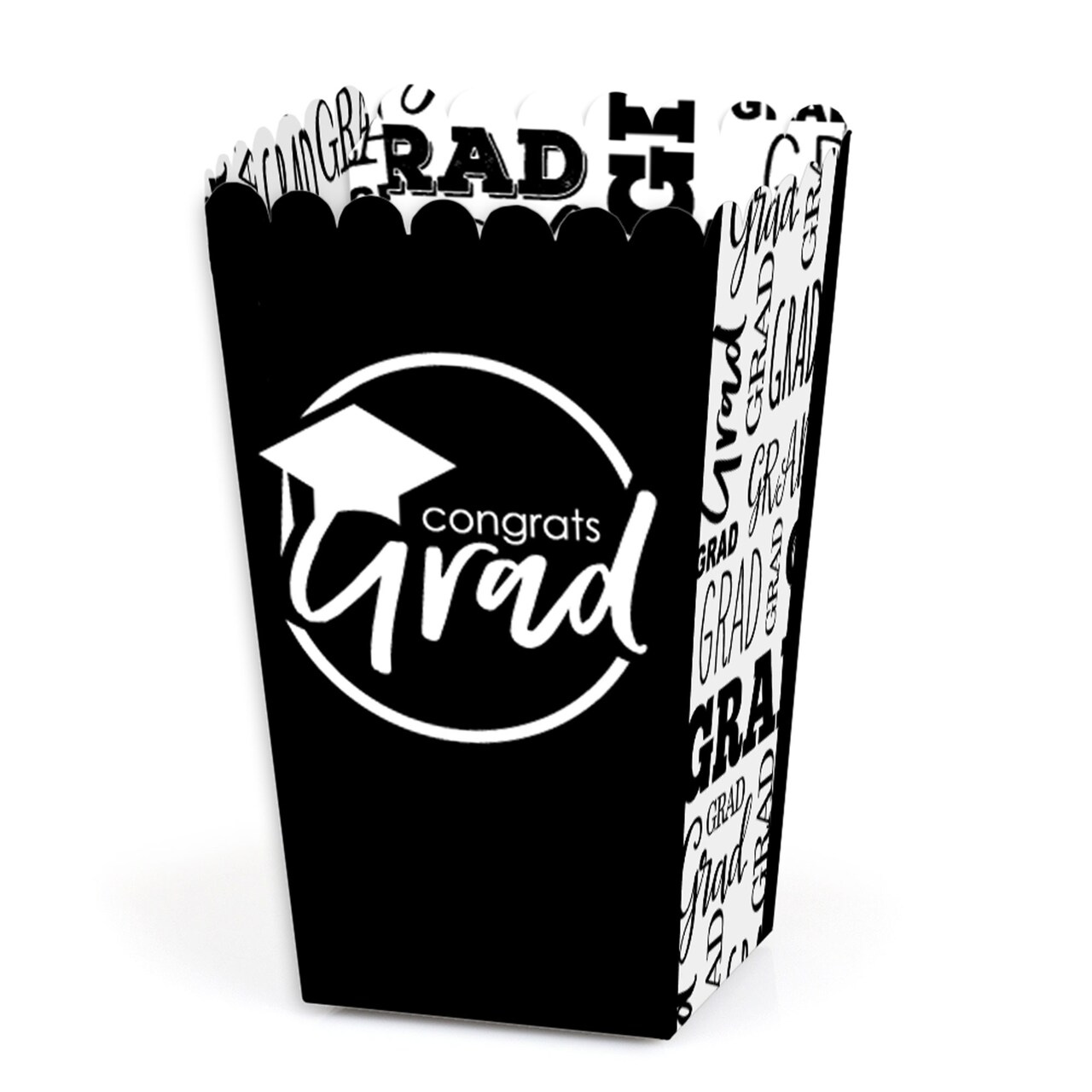 Big Dot of Happiness Black and White Graduation Party Favor Popcorn Treat Boxes - Set of 12